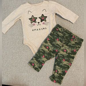 Baby Girls Kitty Camo Outfit Size 3-6 months
